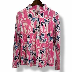 IBKUL Icifil Frenchie Print Quarter Zip SPF 50 Long Sleeve Golf Top Size